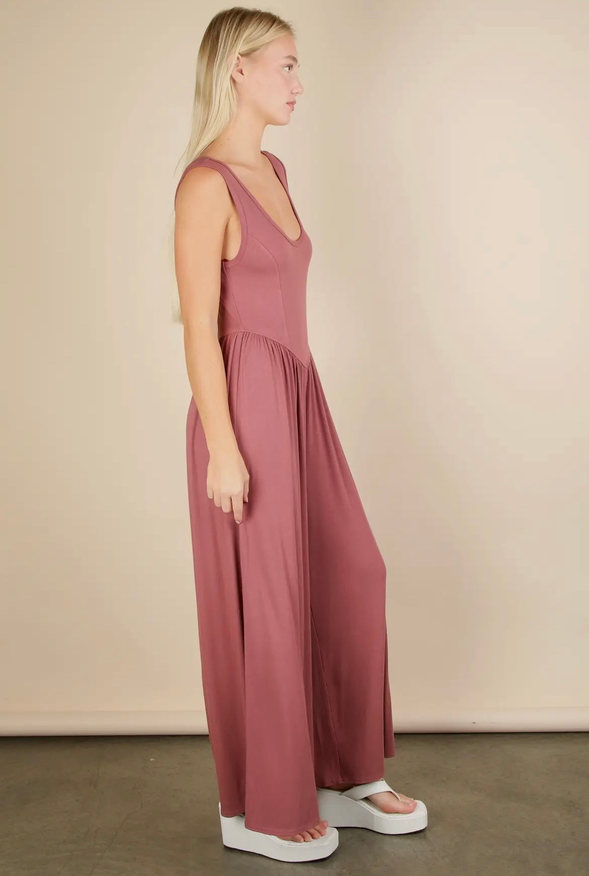 Mauve Ribbed Tank Jumpsuit