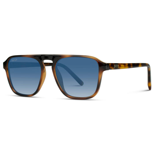 Prescott - Modern One Bridge Oval Aviator Sunglasses: Whisky Tortoise / Gradient Blue Lens