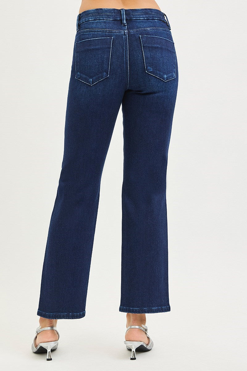 Dark Wash Tummy Control Mid-Rise Straight Jeans