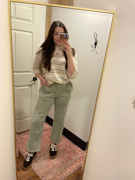 Light Olive Straight Leg Utility Pocket Colored Pants