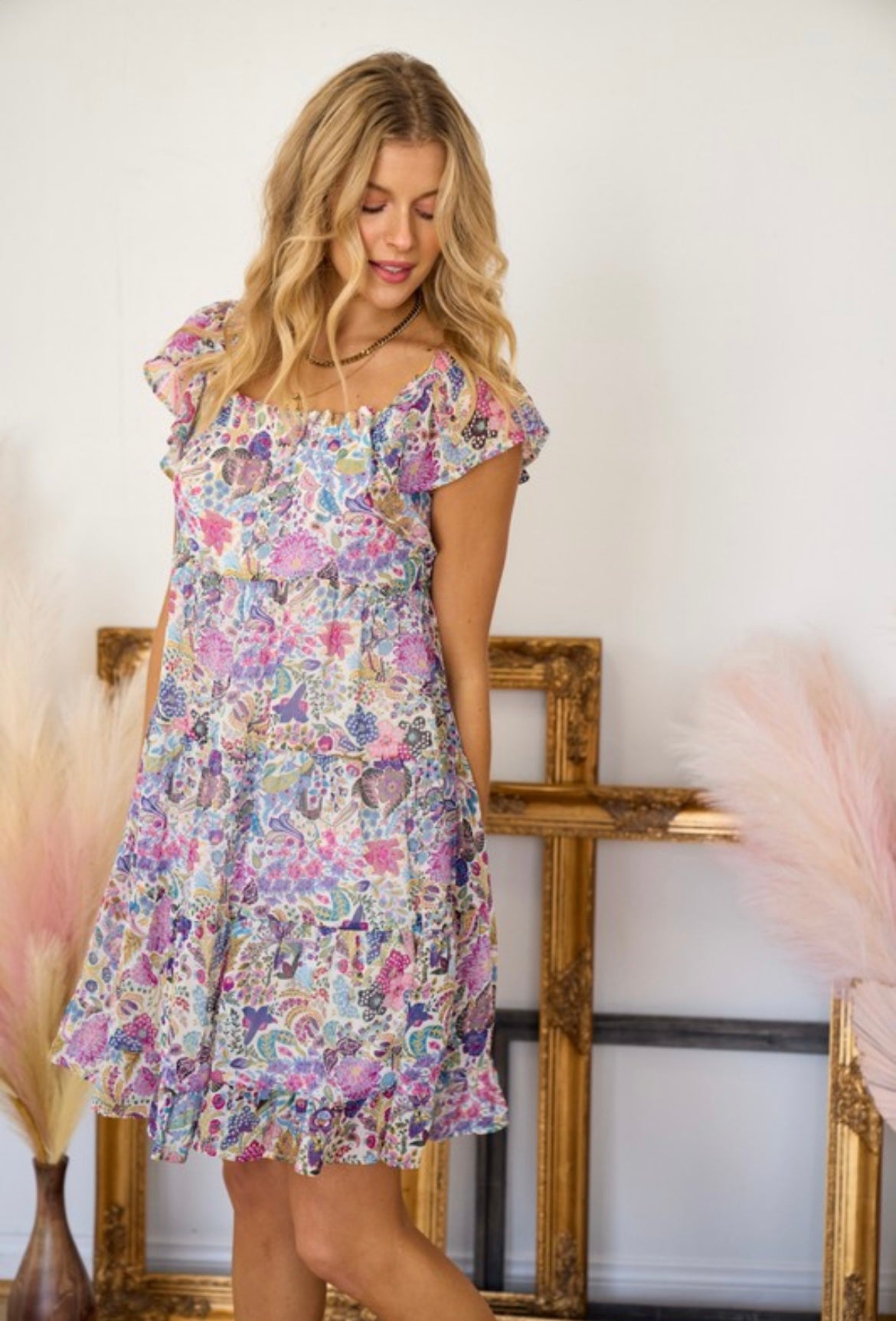 Ivory Multi Floral Tiered Dress