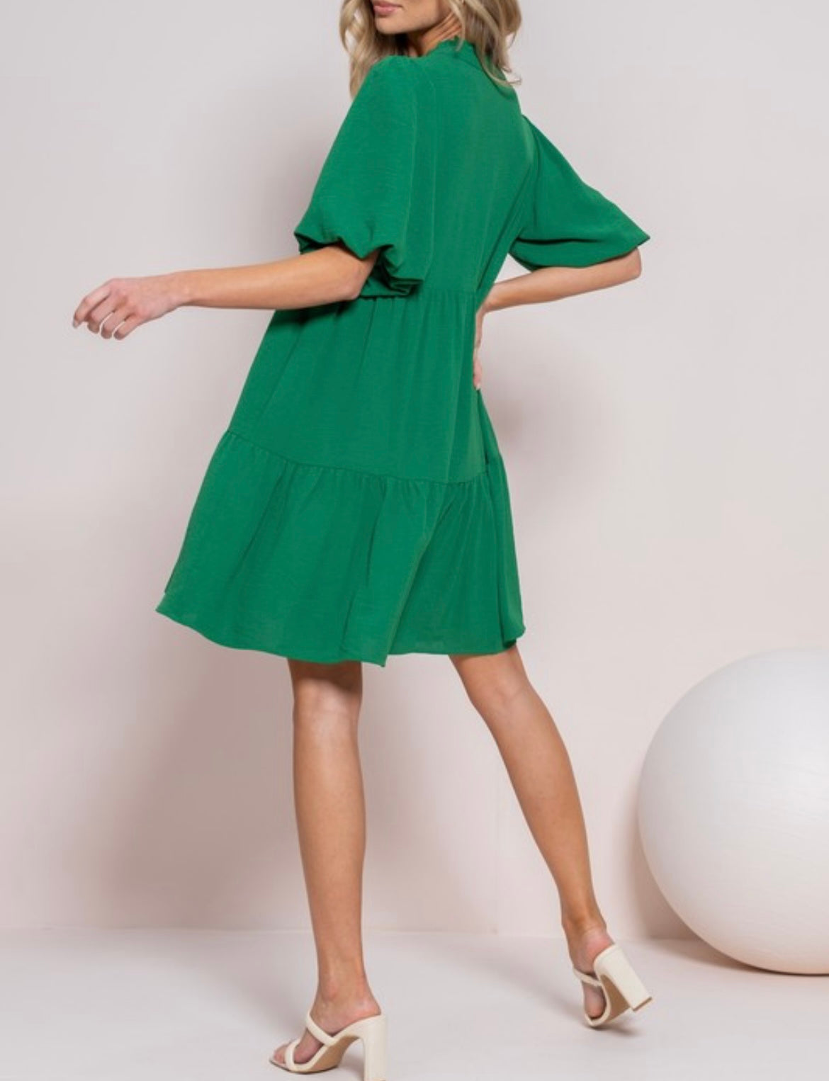 Kelly Green Puff Sleeve Dress
