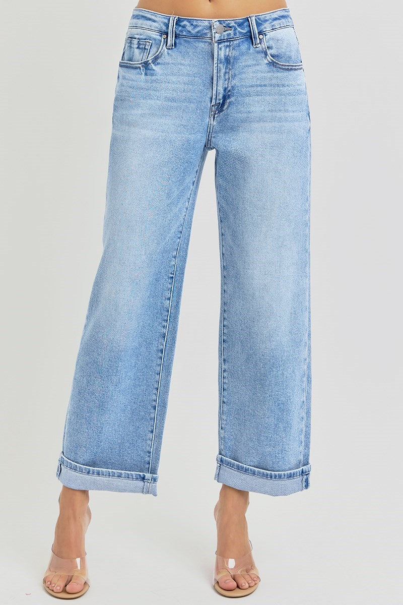Light Wash Boyfriend Cuffed Jeans
