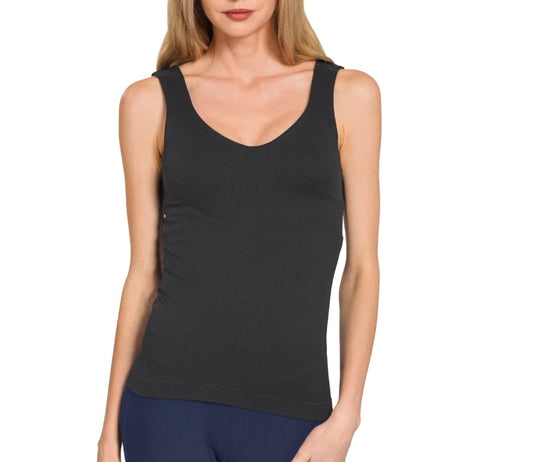 Black Seamless Tank with Built In Shelf Bra