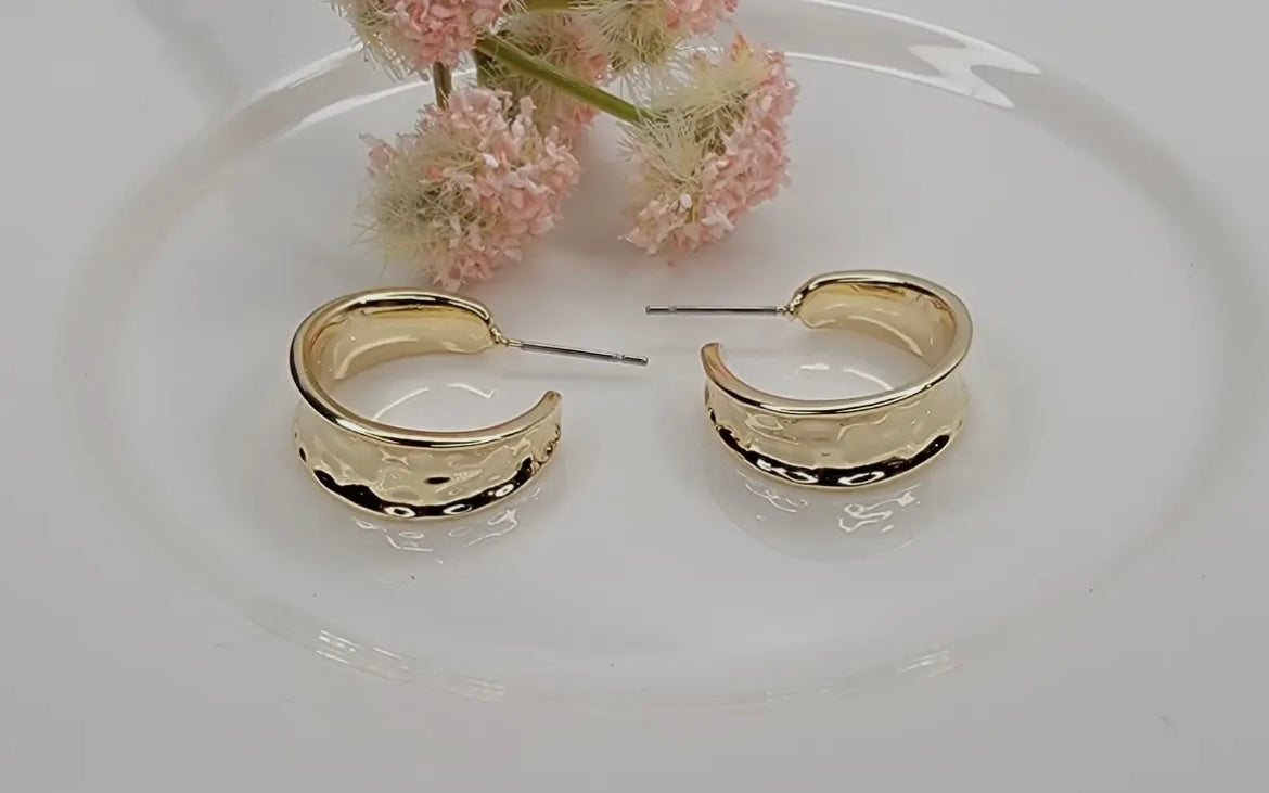 Gold Hammered Hoops