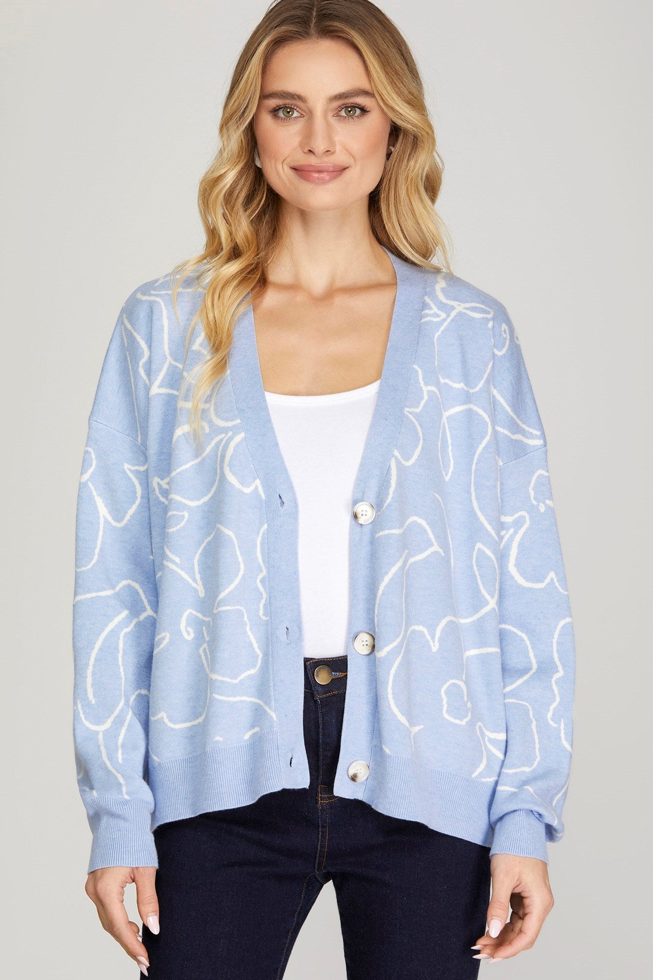 Light Blue Floral Cardigan