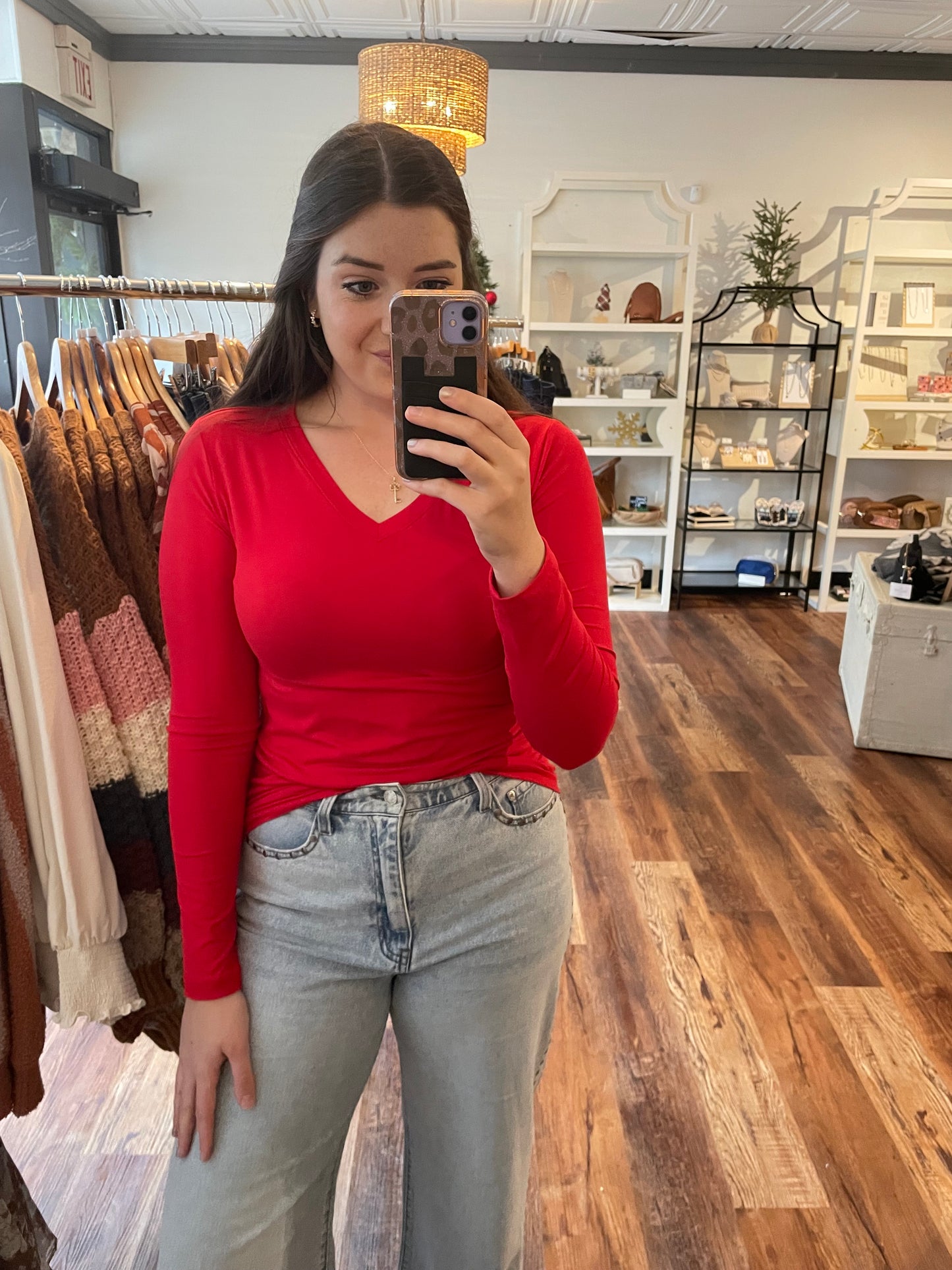 Microfiber Long Sleeve V-Neck Top