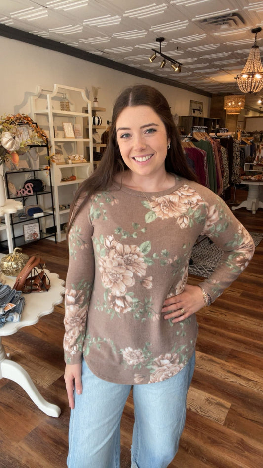Taupe Brushed Floral Top