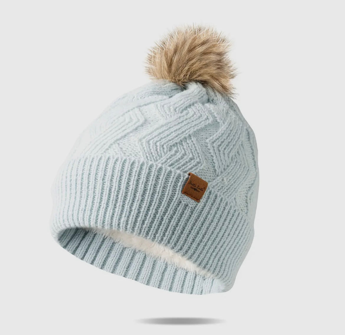 Knit Plush Lined Pom Hat