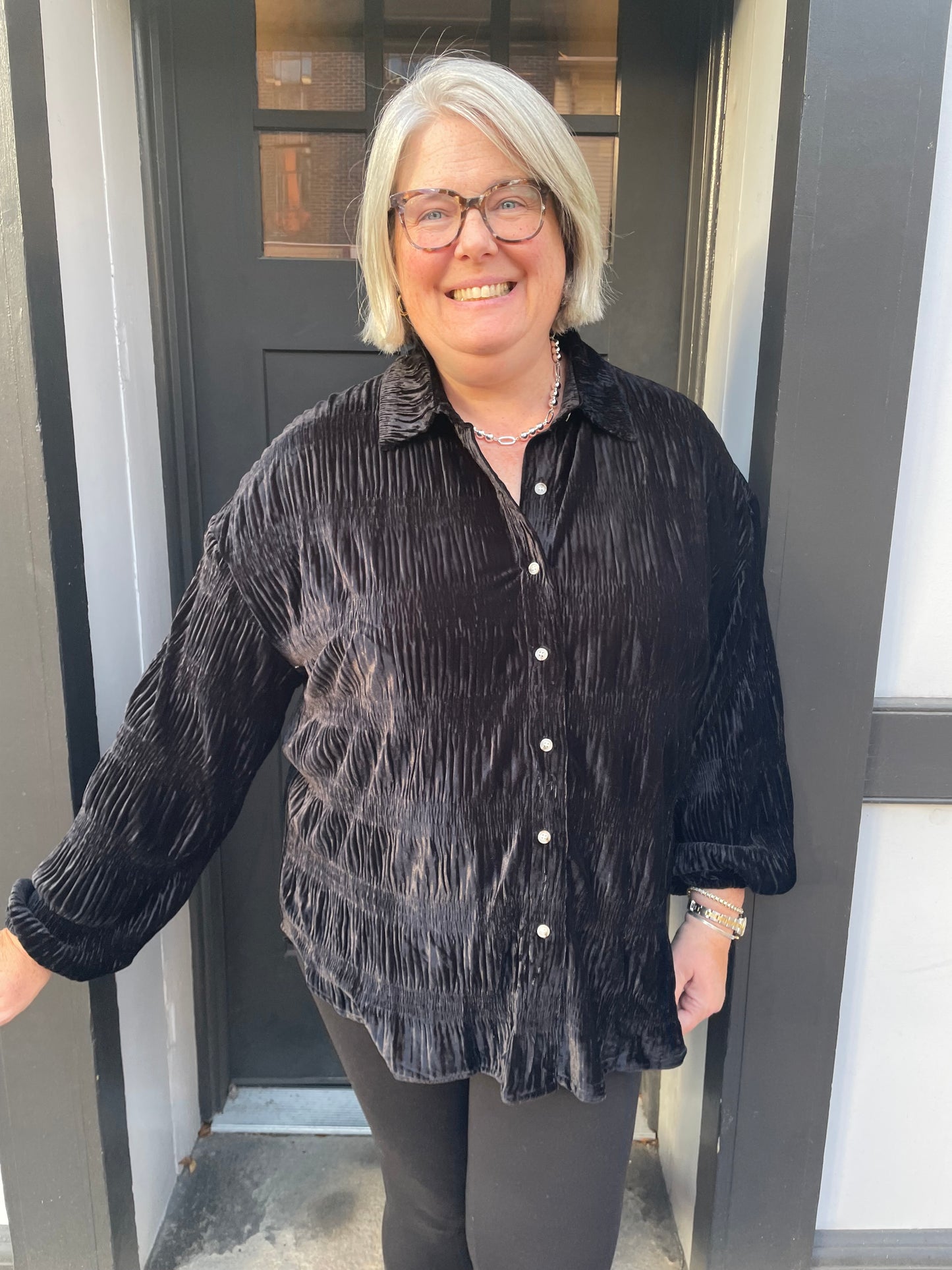 Black Velvet Smocked Top