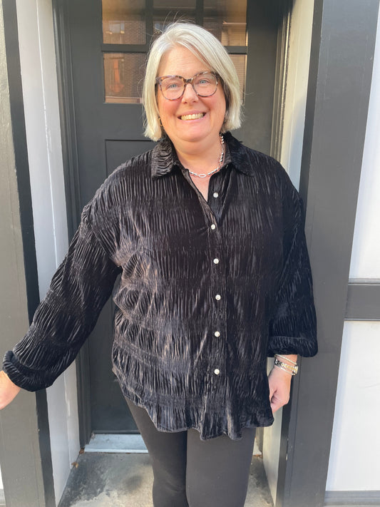 Black Velvet Smocked Top