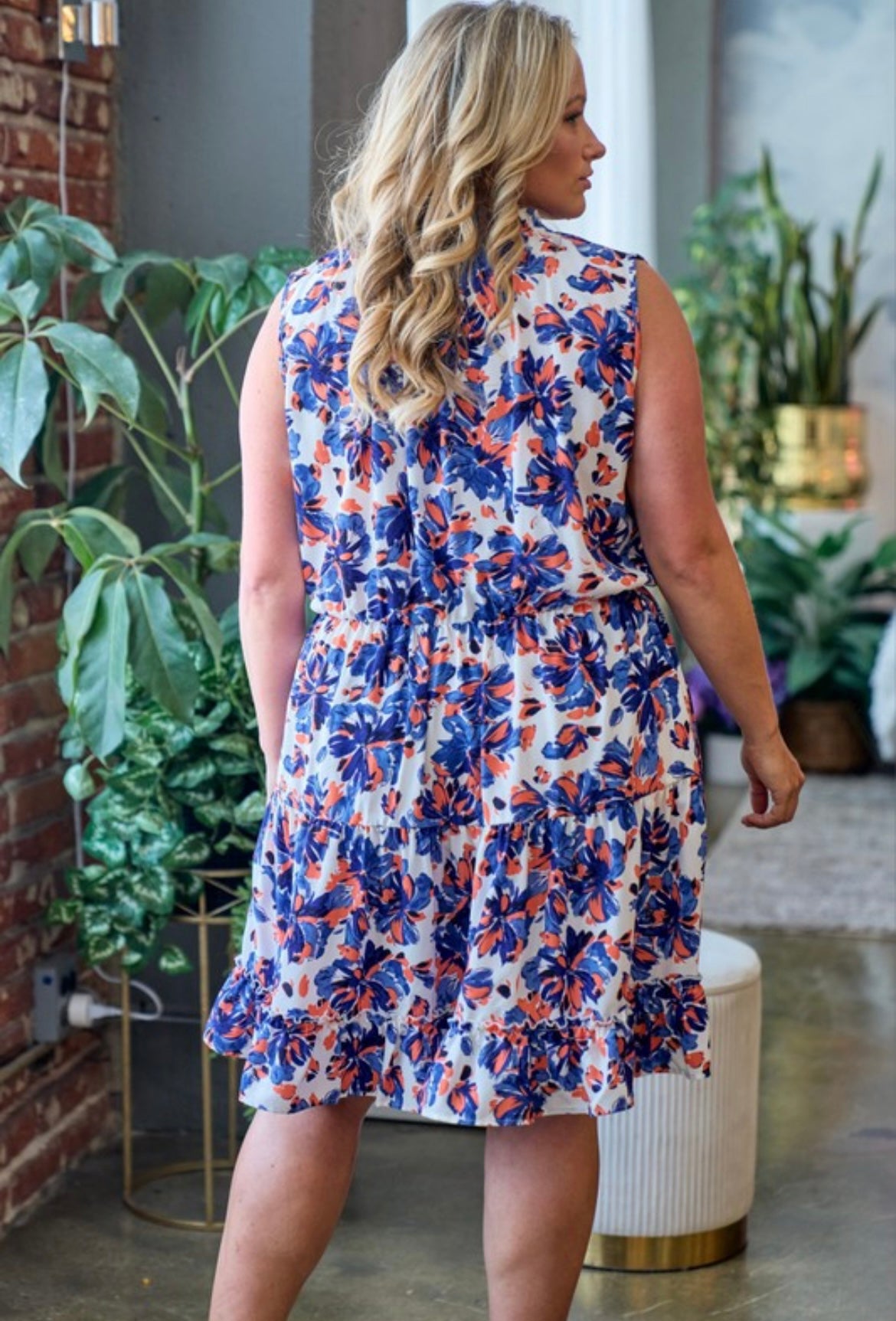 Navy and Orange Floral Dress