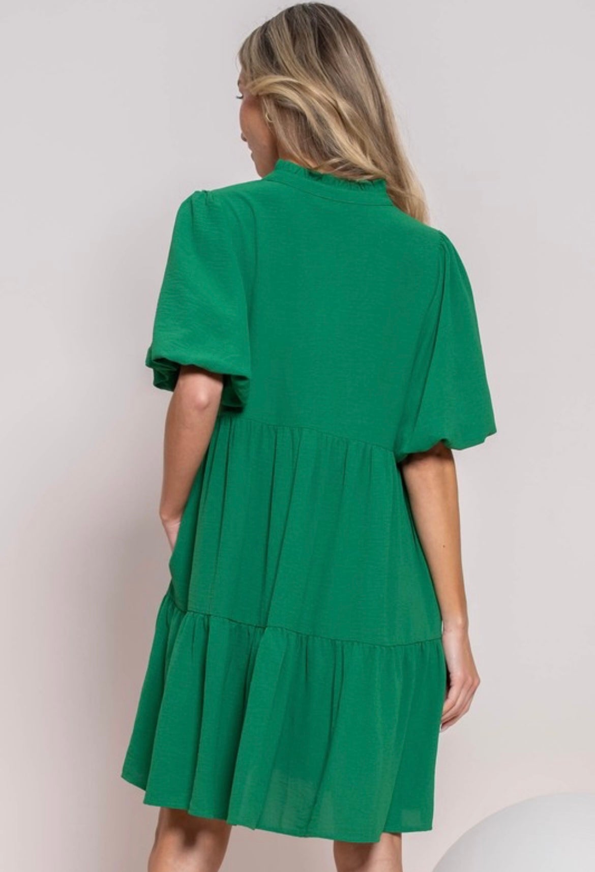 Kelly Green Puff Sleeve Dress