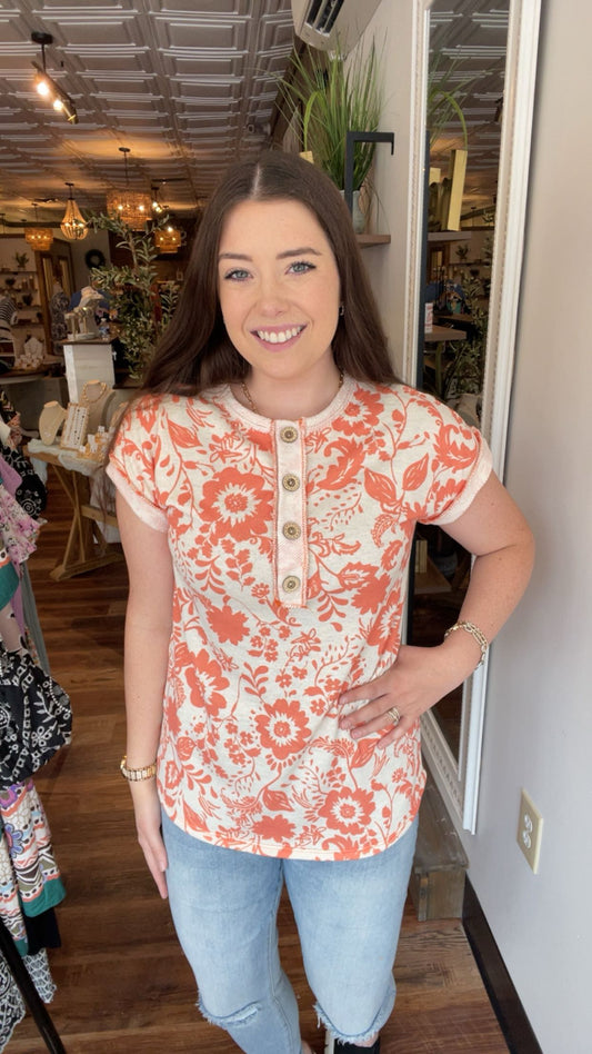 Orange and Taupe Top with Buttons