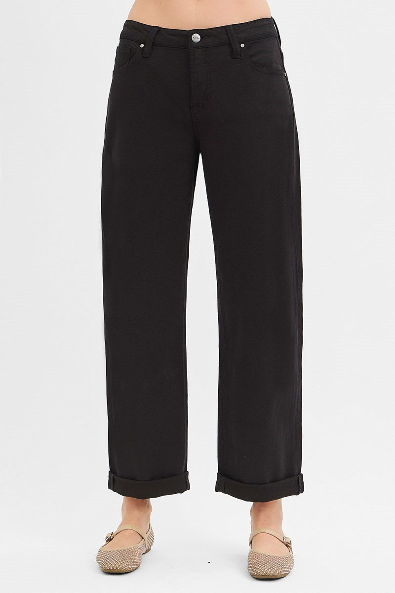 Black Relaxed Mid-Rise Barrel Jeans