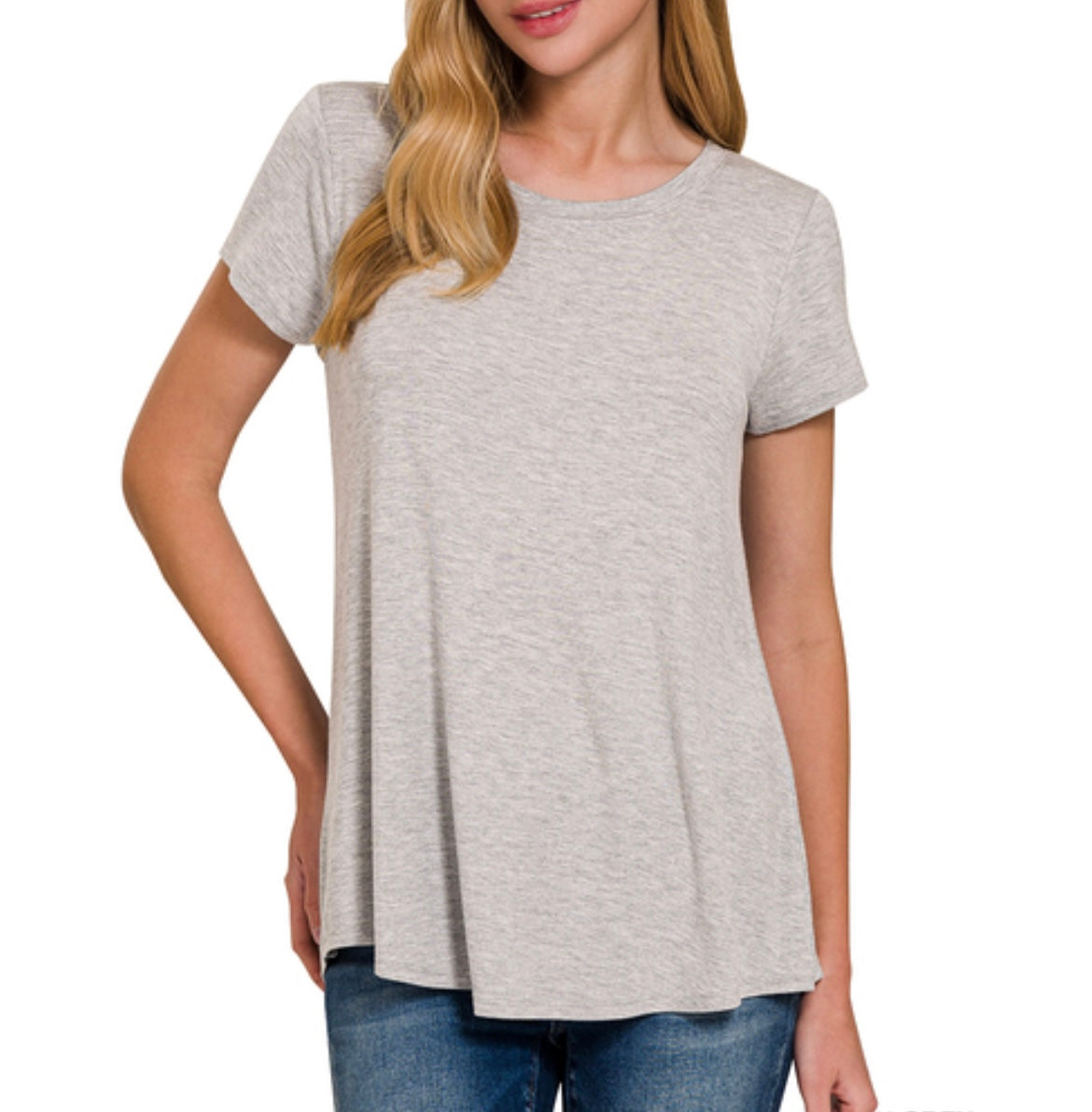 Flowy Round Hem Short Sleeve Top