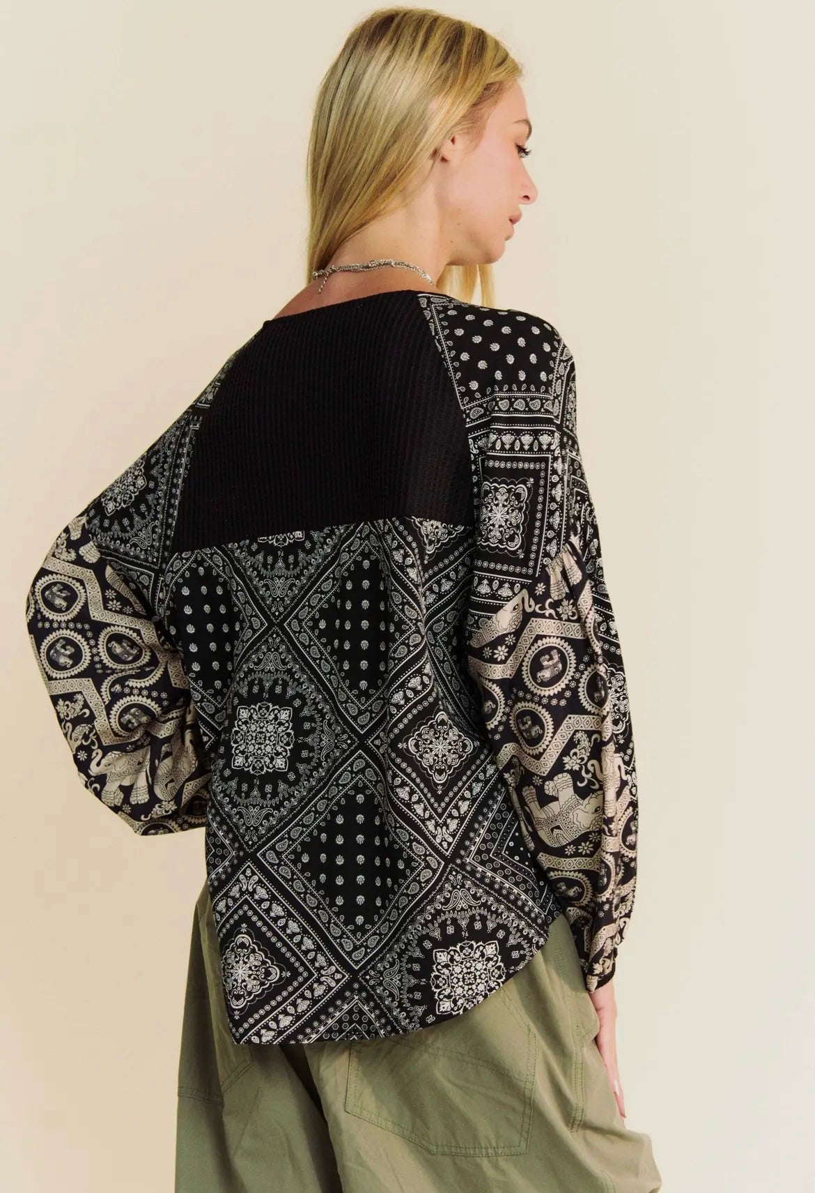 Black Floral Patchwork Top