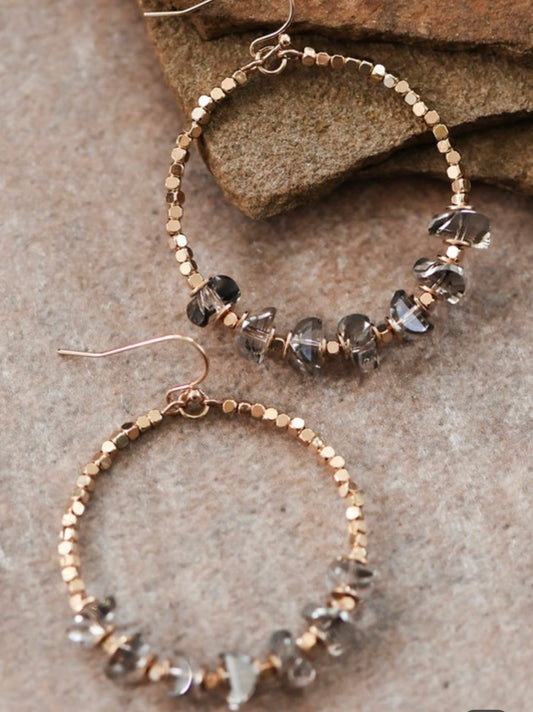 Grey Crystal Beaded Hoop Earrings
