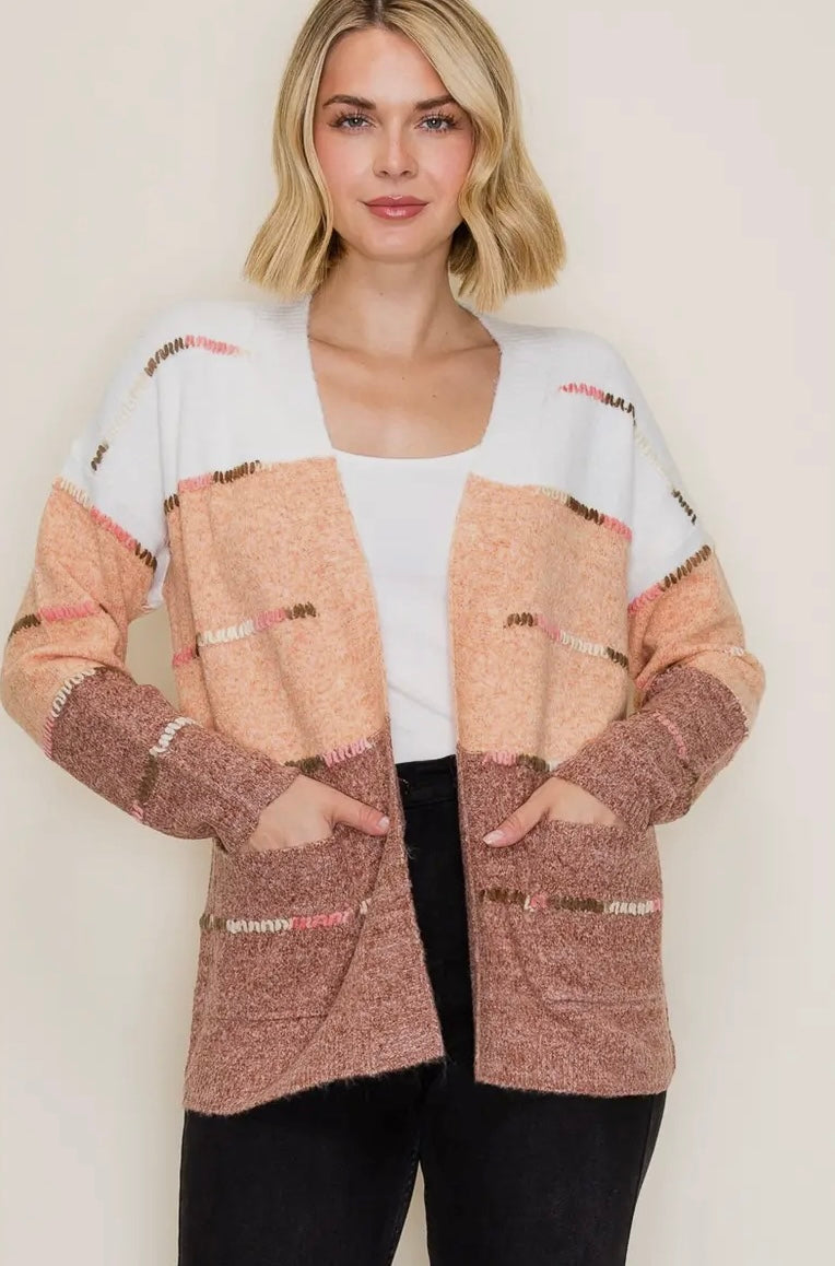 Color Block Stitch Cardigan