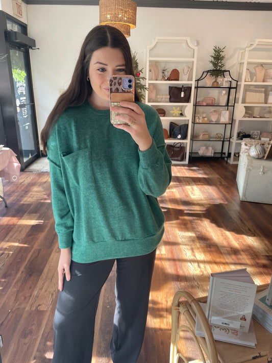 Green Brushed Oversized Top