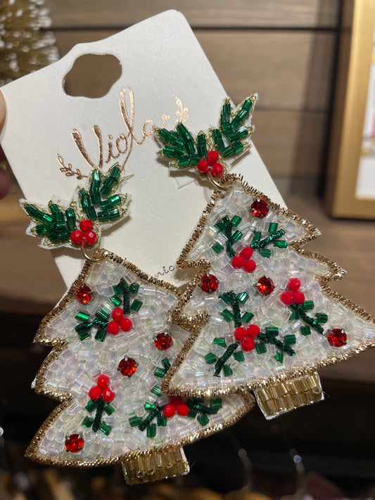 Red and Green Christmas Tree Earrings