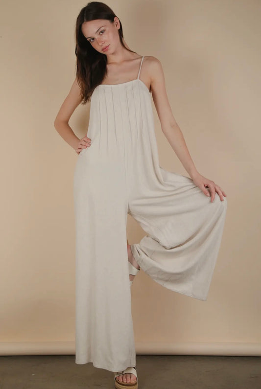 Oatmeal Linen Blend Jumpsuit
