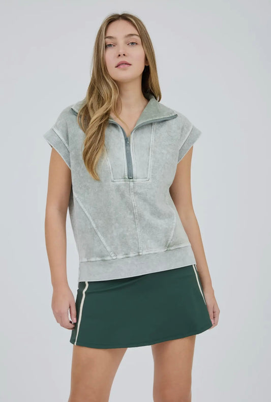 Sage Mineral Wash Half Zip Top