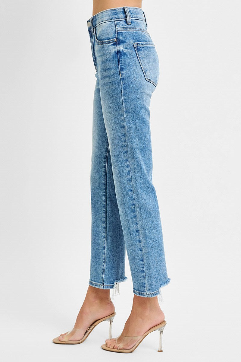 Medium Wash Crop Straight Denim