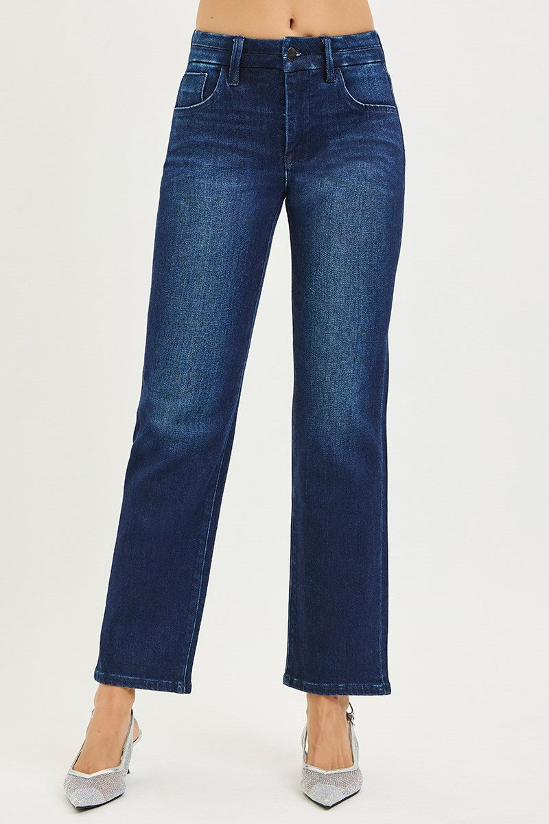 Dark Wash Tummy Control Mid-Rise Straight Jeans