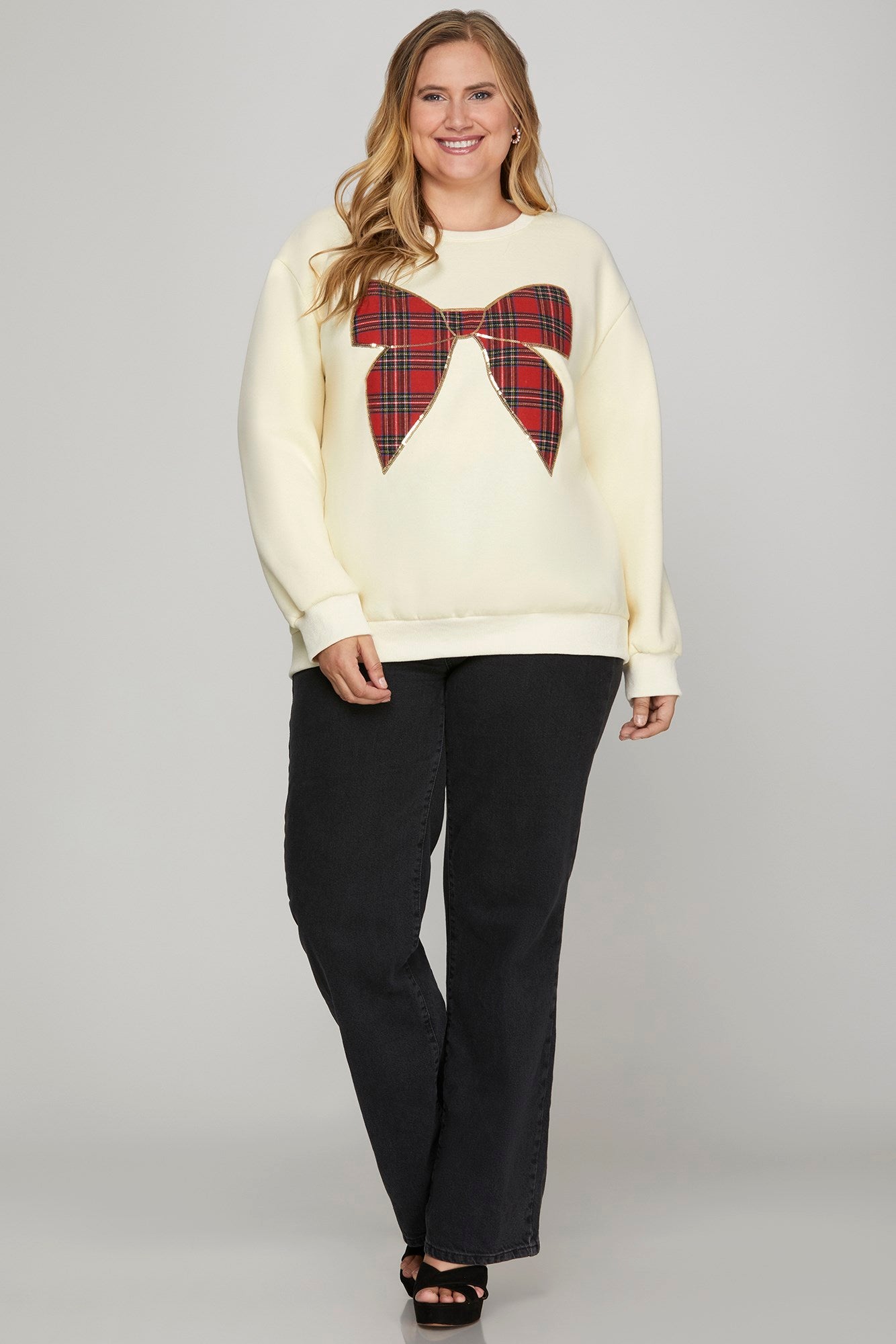 Cream Sequin Bow Pullover