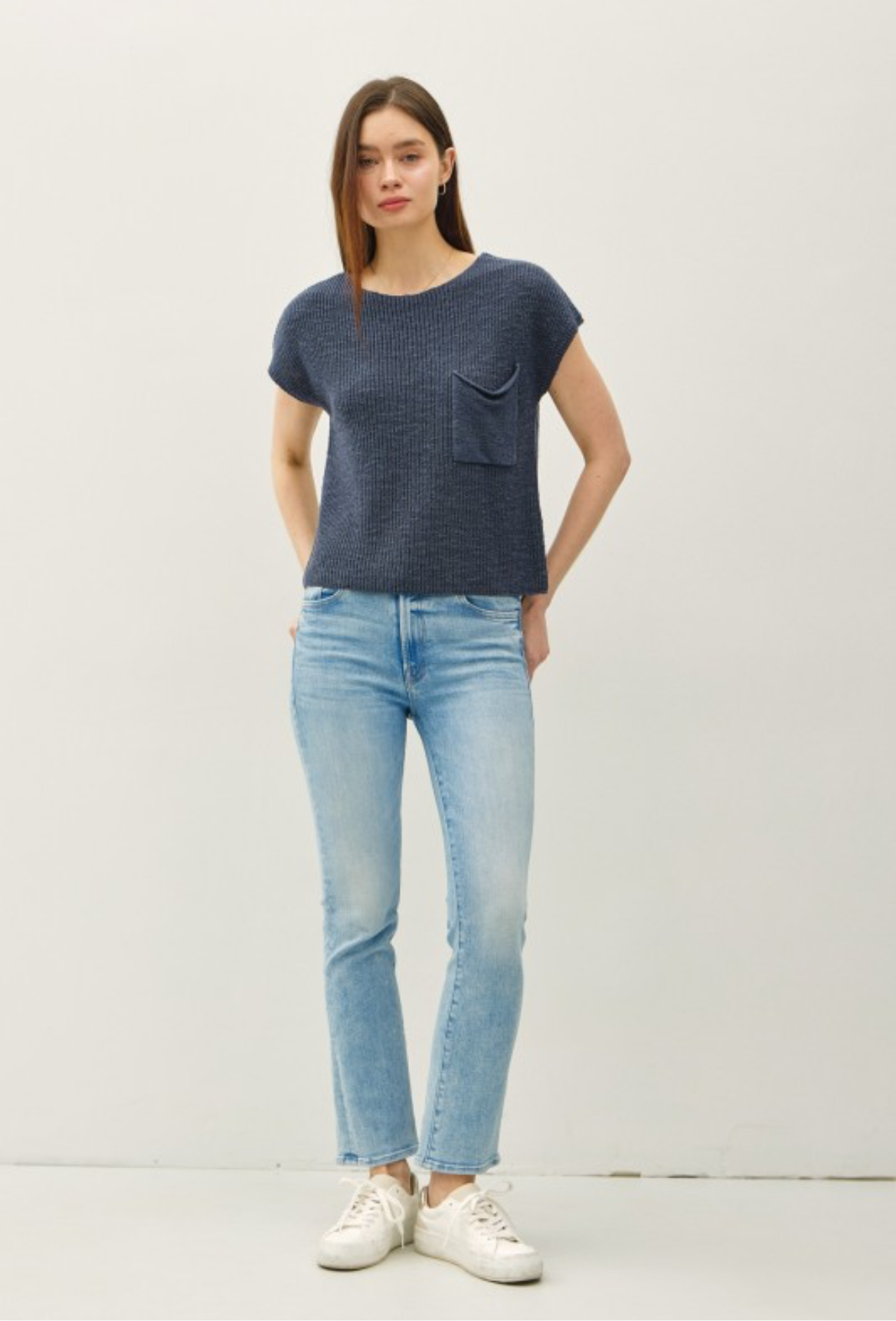 Navy Cap Sleeve Boxy Knit