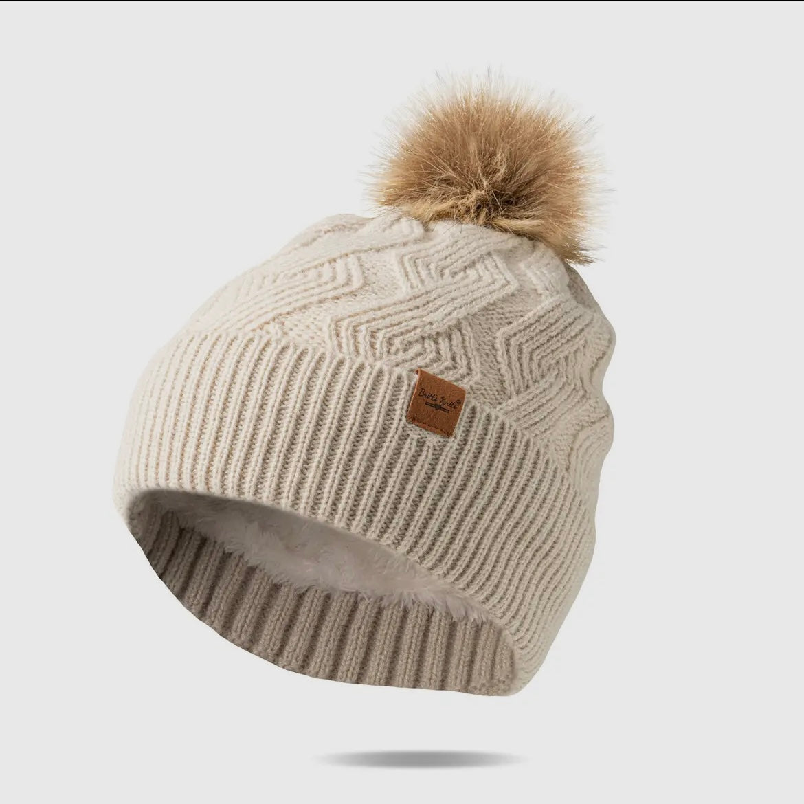 Knit Plush Lined Pom Hat