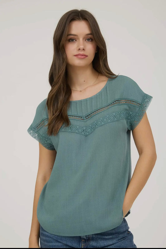 Teal Lace Trim Top