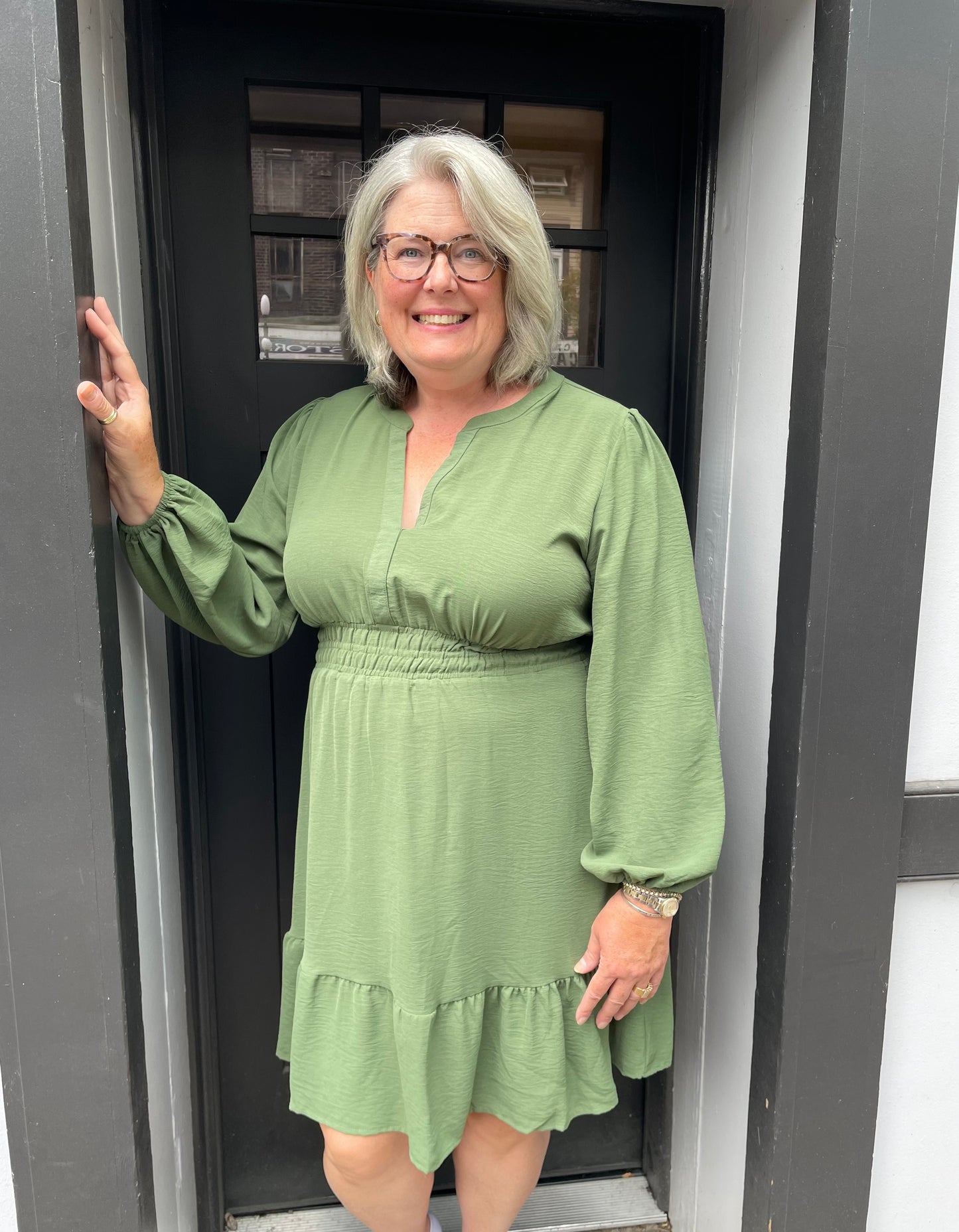 Olive Dress with Elastic Waist