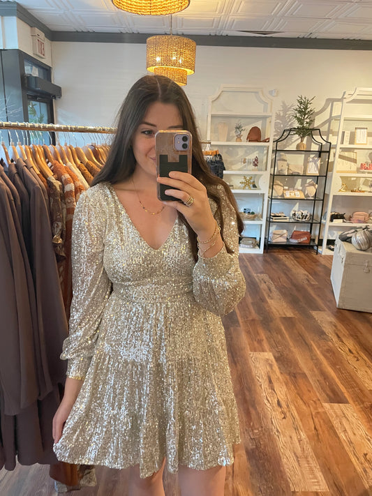 Champagne Sequin Mini Dress