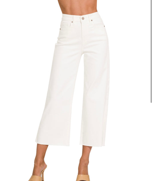White Wide Leg Cropped Pants