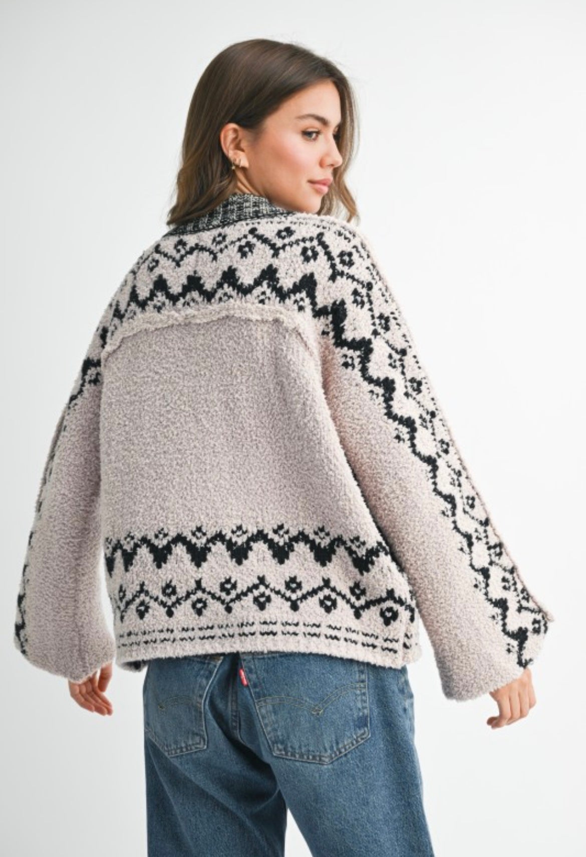 Oat Boho Plush Cardigan