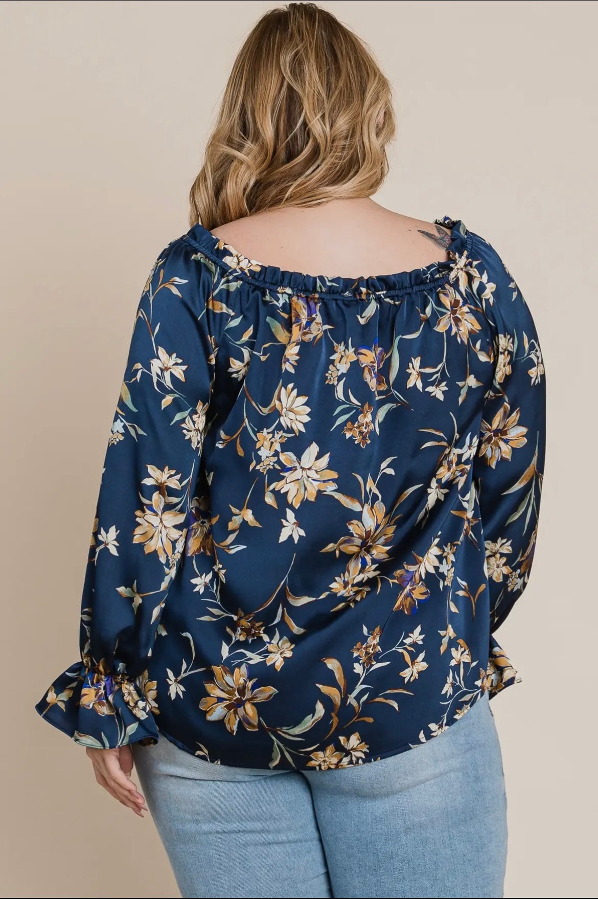 Navy Floral Off Shoulder Top