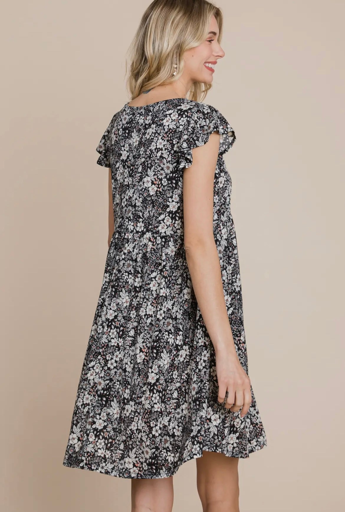 Black Mini Floral Babydoll Dress