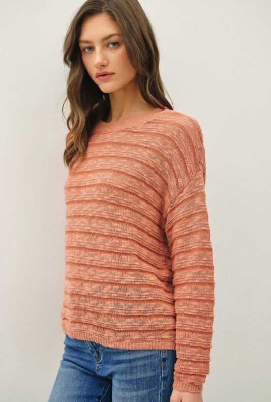 Terracotta Striped Textured Sweater