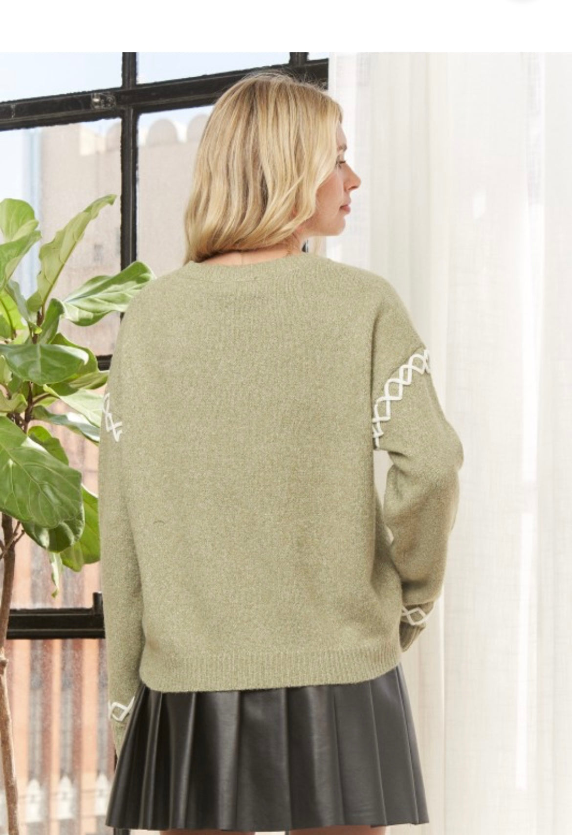 Sage and White Stitch Sweater