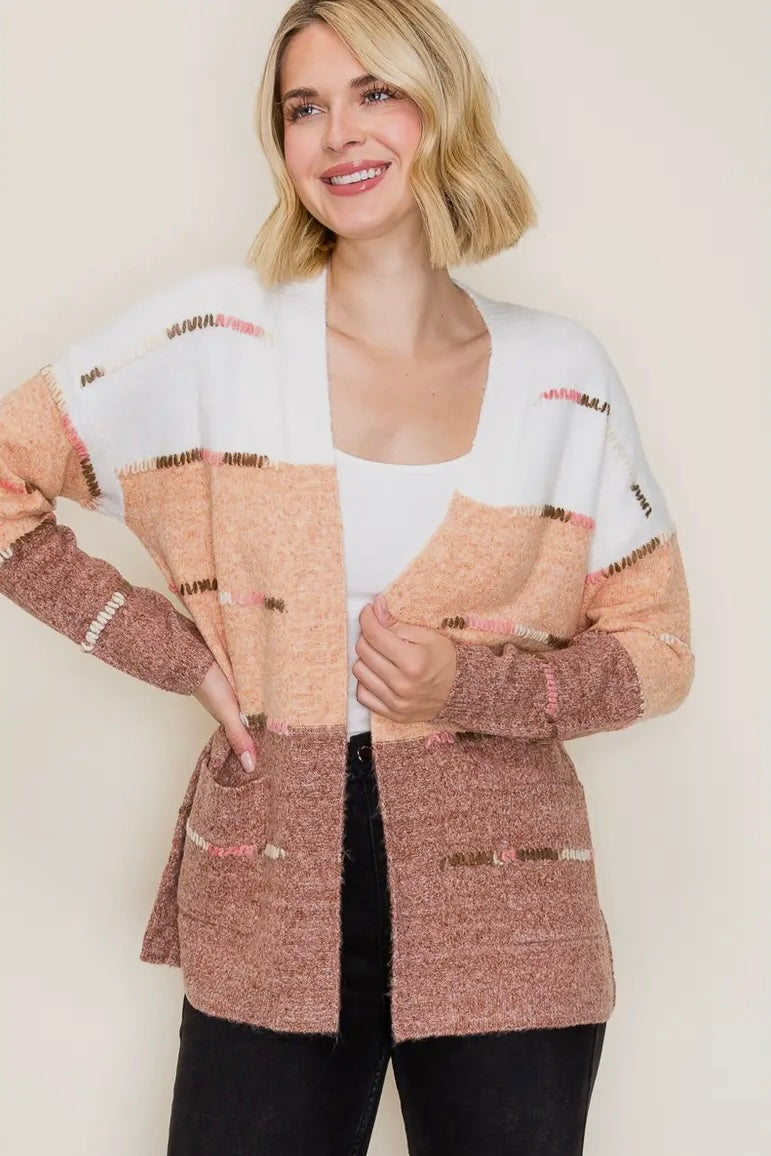 Color Block Stitch Cardigan
