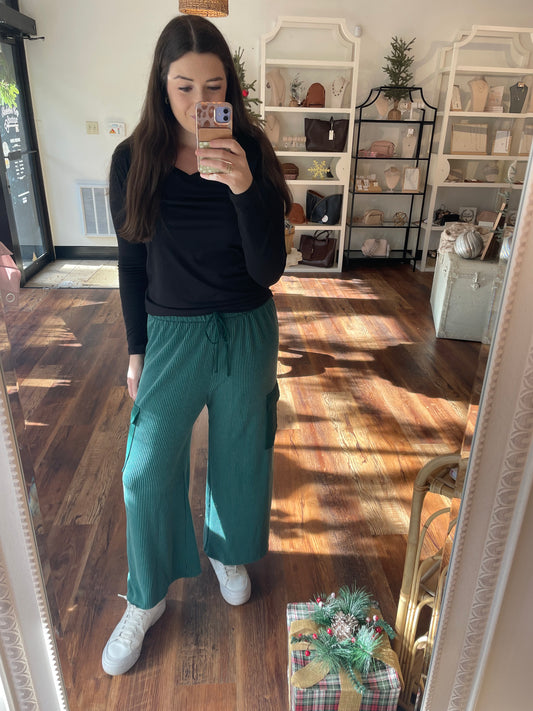 Green Ribbed Lounge Pants