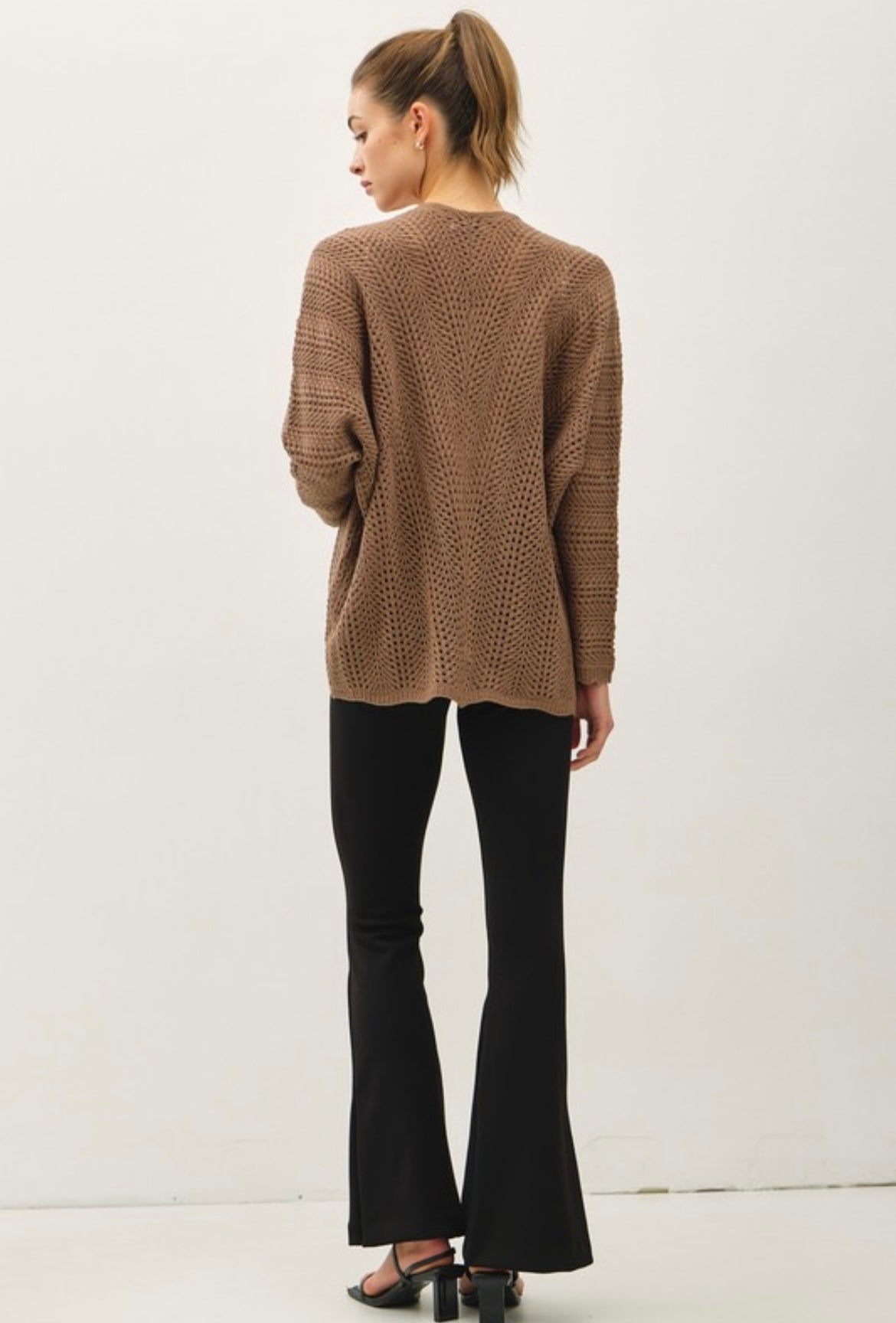 Brown Chunky Crochet Scalloped Edge Cardigan