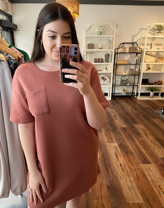 Salmon Shift Dress with Pockets
