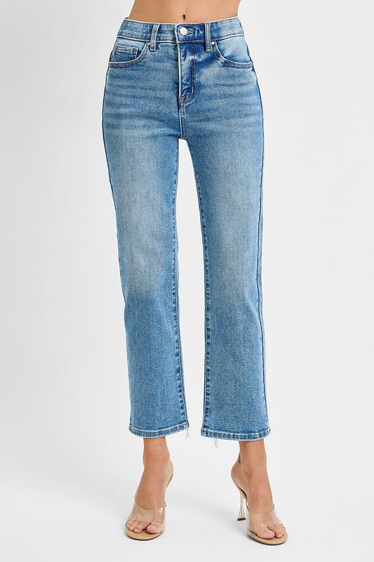 Medium Wash Crop Straight Denim