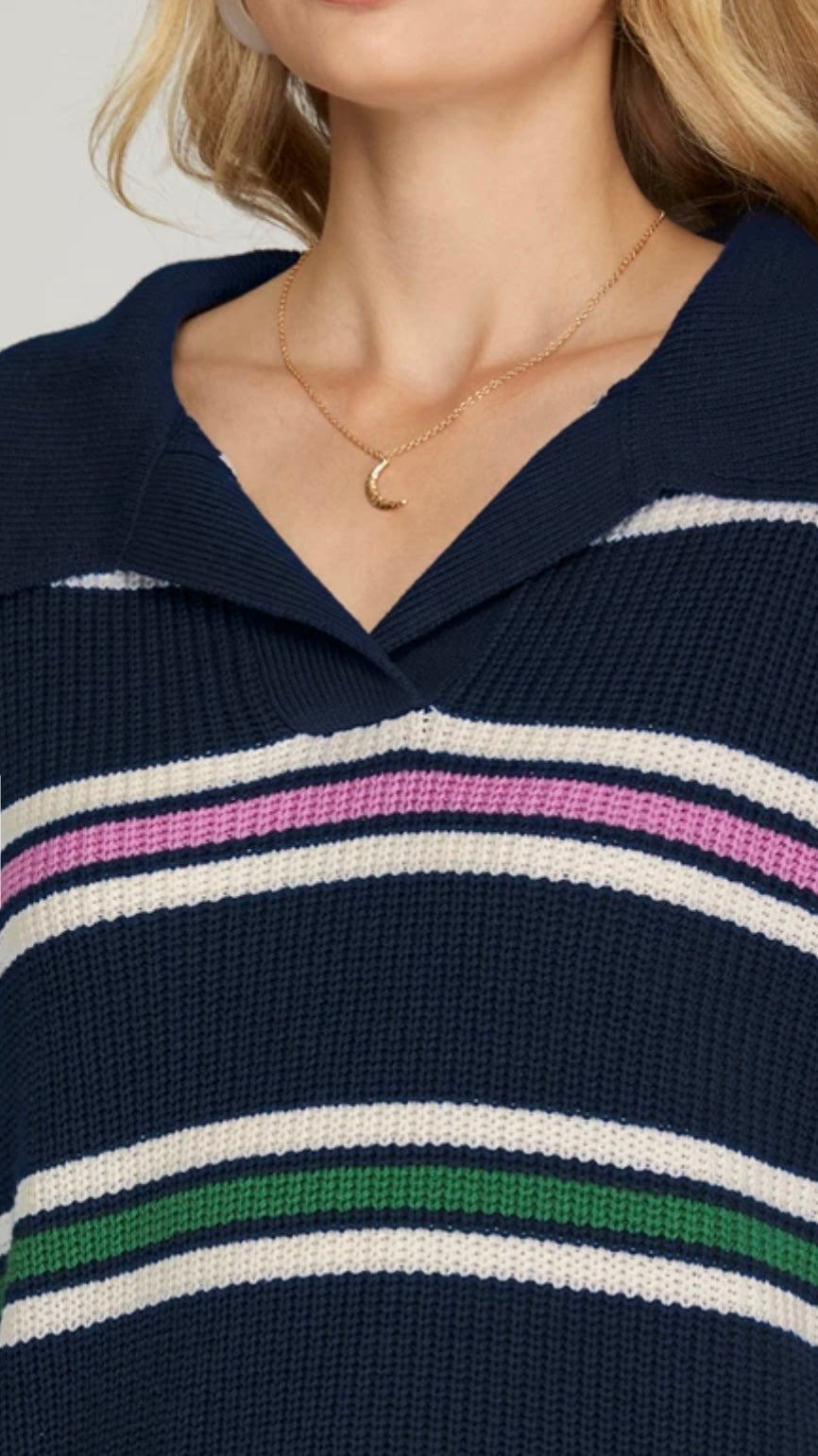 Navy Stripe Collared Sweater