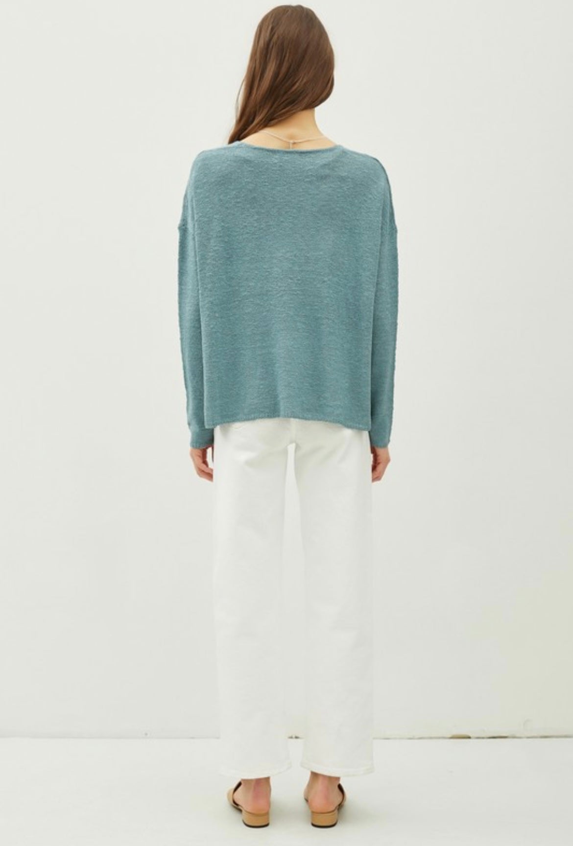 Heathered Jade V-Neck Sweater