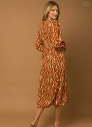Camel Abstract Midi Dress