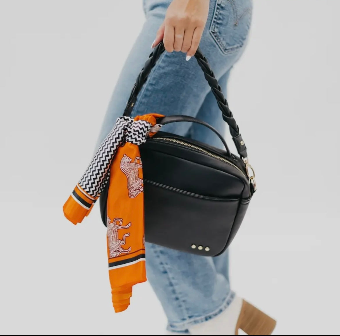 Black Boxy Crossbody Purse with Braided Strap